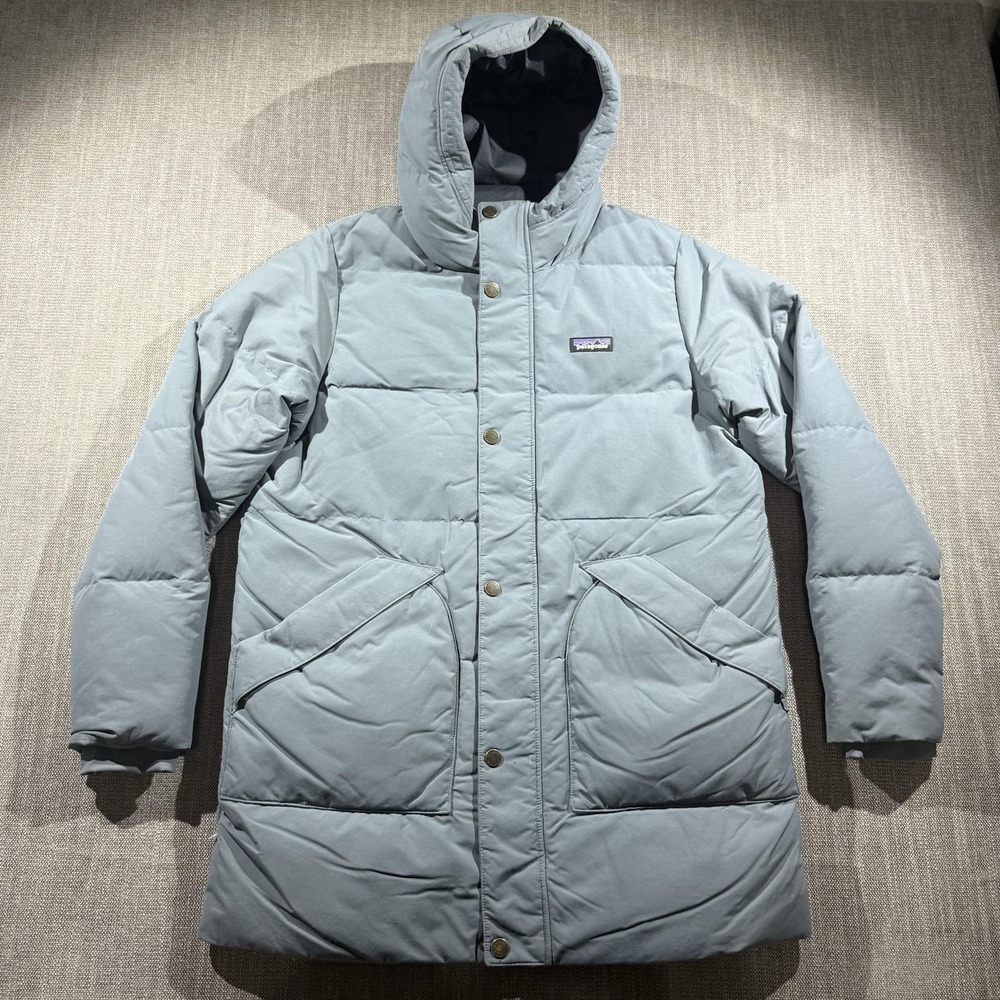 Patagonia Coat Womens XXL Gray Hooded Insulated Parka Snap Front Long Winter